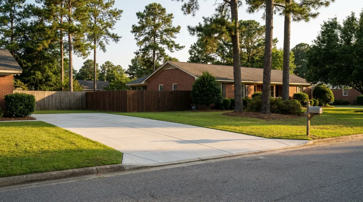 Completed concrete driveway in Fayetteville, NC
