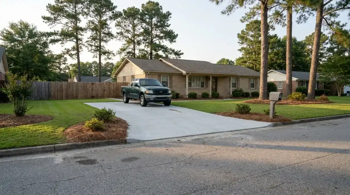 Completed concrete driveway