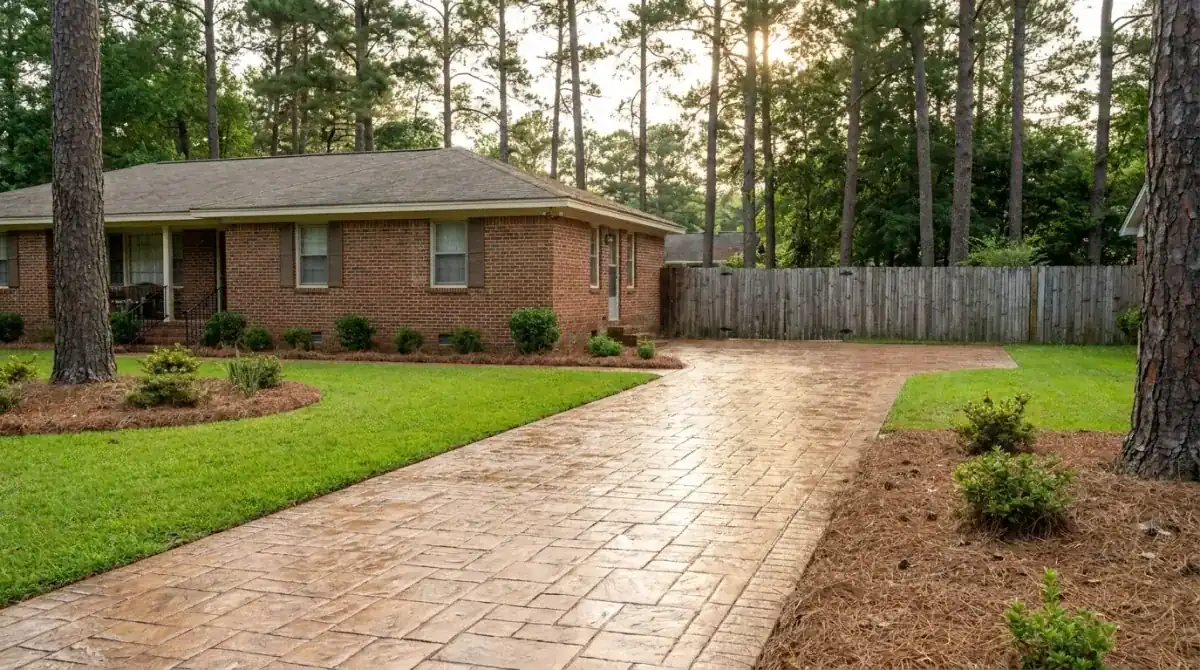 Stamped concrete driveway
